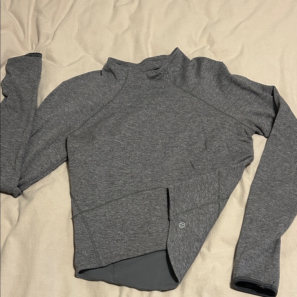 Lululemon Grey Mockneck Cropped Front Long Sleeve, High-Low Style, Size 10